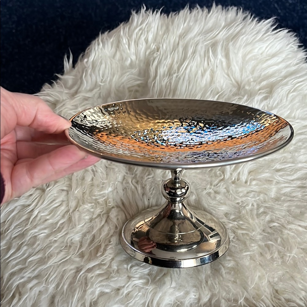 Vintage silver brass pedestal dish